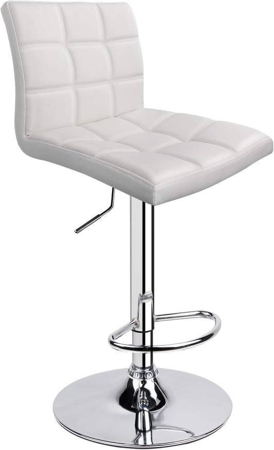 Leopard Modern Square PU Leather Adjustable Bar Stools with Back, Square Back Barstools, Counter Height Swivel Stool - 1 Chair (White)