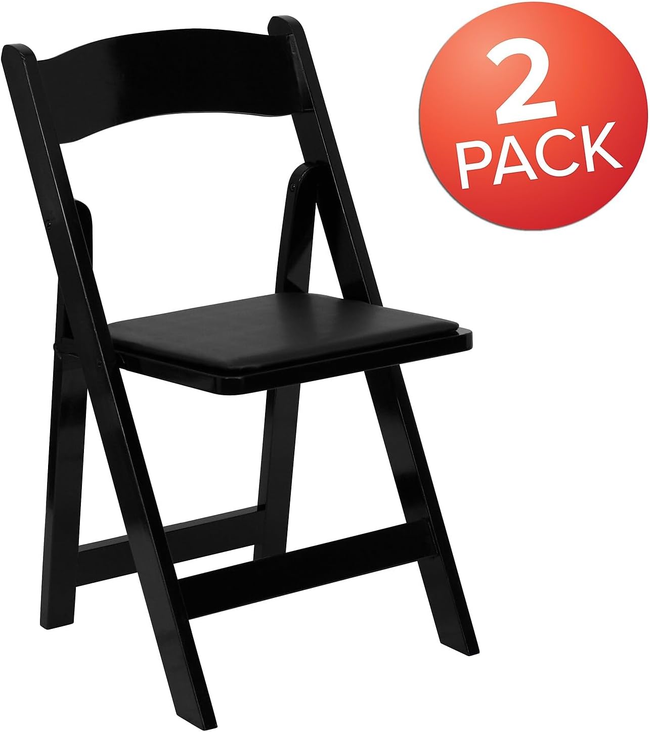 Flash Furniture 2 Pack HERCULES Series Black Wood Folding Chair with Vinyl Padded Seat