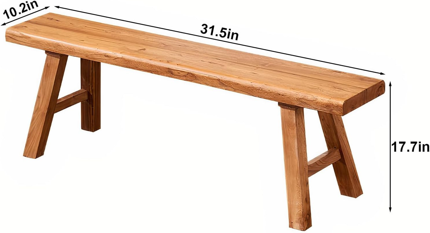 Wooden Bench Indoor – Rustic Farmhouse Narrow Entryway Bench with Slim Skinny Design, Natural Solid Wood, Perfect for Dining Room, Bedroom, or End of Bed, 31.5in Length