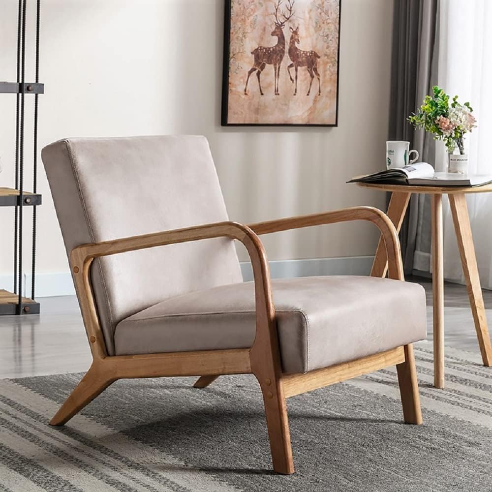 Container Furniture Direct Classic Comfortable Reading Small Modern Boho Microfiber Upholstered Lounge Armchair for Living Room, Reading, Bedroom, Office, and Small Spaces in Light Camel