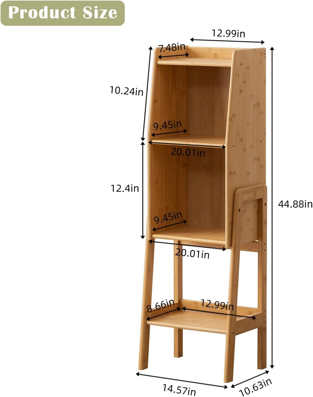 3 Tier Bamboo Bookcase, Classical Modern Bookshelf, Dispaly Shelves, Bamboo Wood Organizer Book Shelf for Living Room Home Office-Natural, Medium
