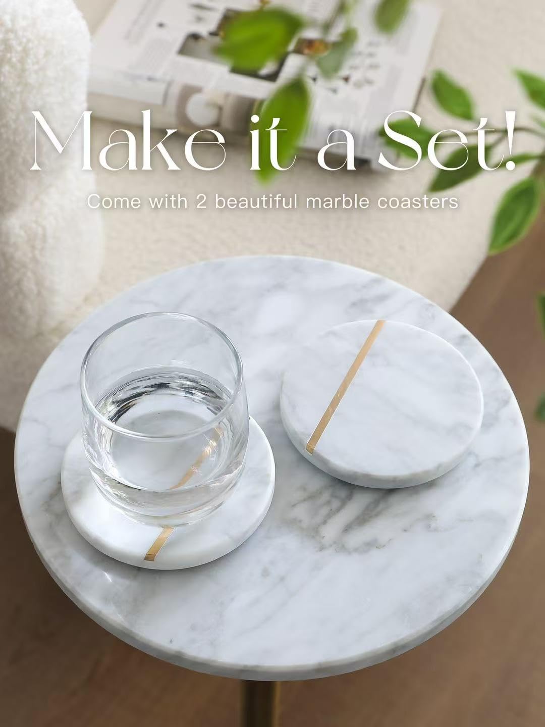 Adjustable-Height Marble Drink Table - 10x10x22-30, White Marble & Antique Brass, Modern Round End Table, Side Table with Pedestal Stand for Small Spaces, Vintage Metal Martini Cocktail Accent