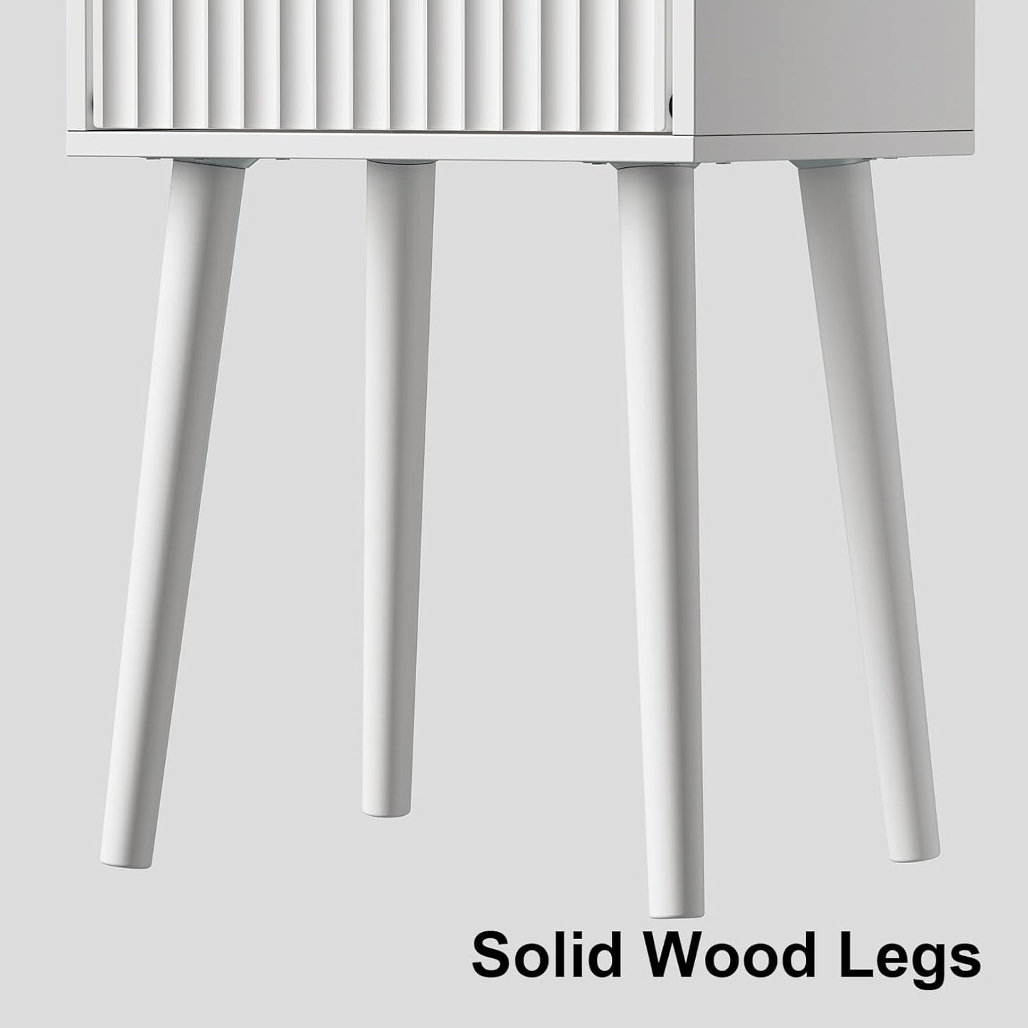 LAATOOREE Nightstand Set of 2, Small Bed Side Table with Fluted Door, End Table with Solid Wood Legs, Mid-Century Bedside Table for Bedroom Small Space
