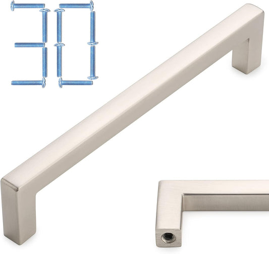 KOOFIZO 30-Pack Solid Square Bar Cabinet Handle - Brushed Nickel Furniture Pull, 5 Inch/128mm Screwhole Distance for Kitchen Cupboard Door, Bedroom Dresser Drawer, Bathroom Wardrobe Hardware