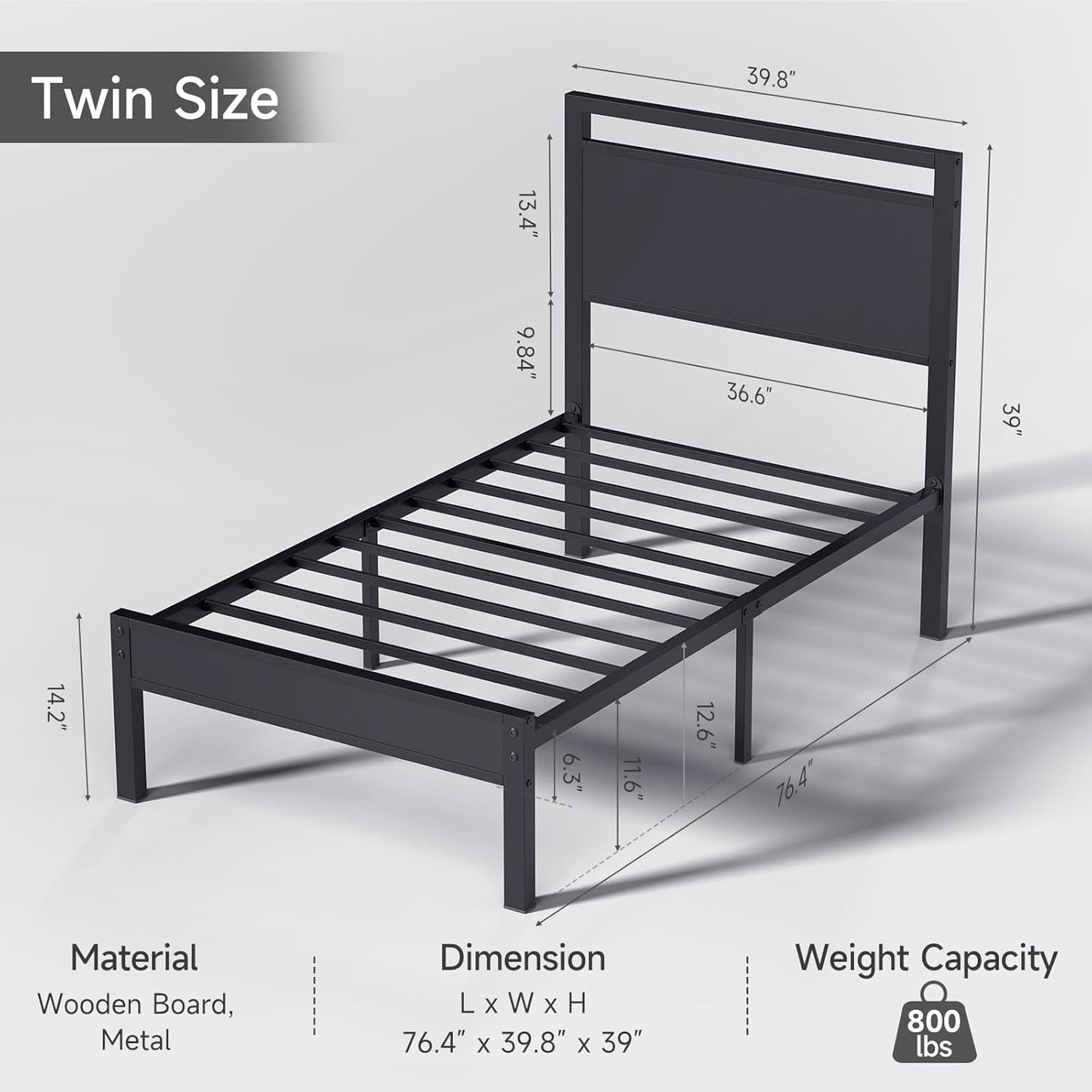 Z-hom Upgraded Twin Bed Frames, Heavy Duty Metal Sturdy Bed Frame Twin Size with Modern Wood Headboard & Footboard, Stable Platform Bed Furniture Bed Storage, No Noise, No Box Springs, Black