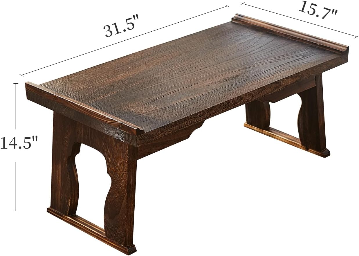 Japanese Floor Table,Altar Table for Meditation,Tea Table for Sitting on The Floor,Wood Bed Trays with Foldable Legs,Korean Traditional Tatami Table (31.4”x15.6”x14.3”)
