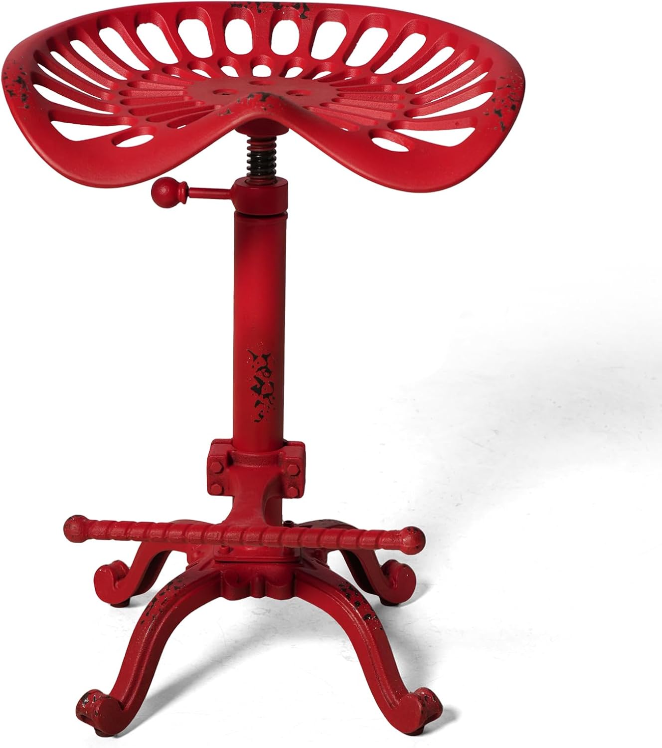 LOKKHAN Rustic Industrial Bar Stool - Cast Iron Tractor Seat - Adjustable Counter Height Swivel Breakfast Bar - Farmhouse Metal - 19.7-26.8 Inch Seat Height