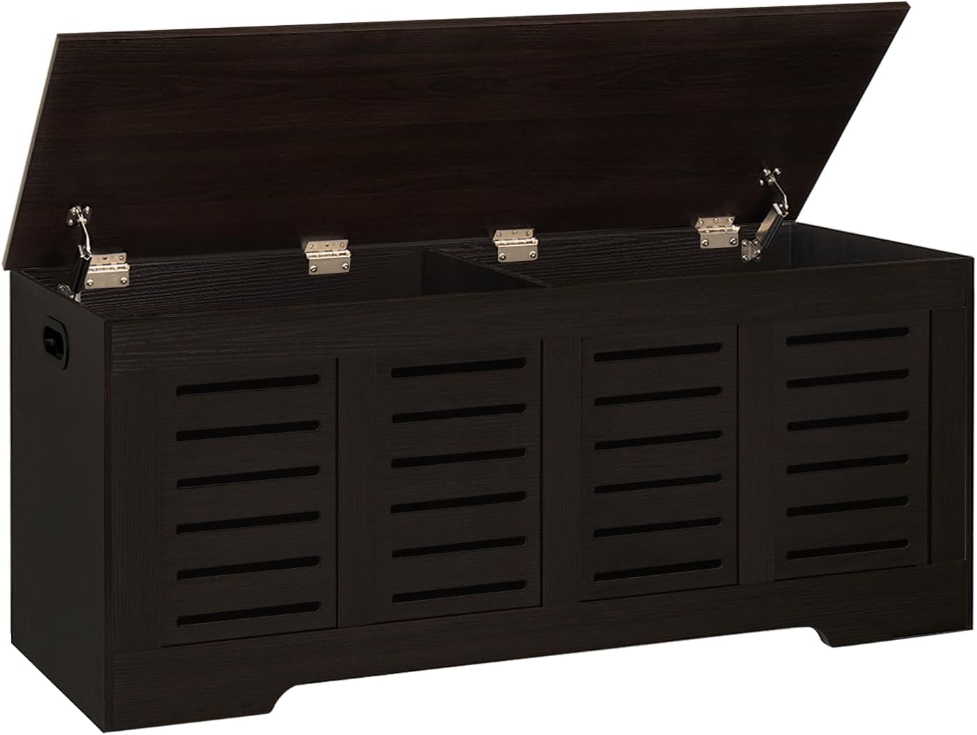 DINZI LVJ Storage Chest, 47.3” Wooden Toy Box with 2 Safety Hinges, Retro Entryway Shoe Storage Bench with Flip-Top, Sturdy Large Storage Trunk for Living Room, Bedroom, Easy Assembly, Espresso