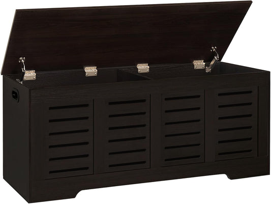 DINZI LVJ Storage Chest, 47.3” Wooden Toy Box with 2 Safety Hinges, Retro Entryway Shoe Storage Bench with Flip-Top, Sturdy Large Storage Trunk for Living Room, Bedroom, Easy Assembly, Espresso