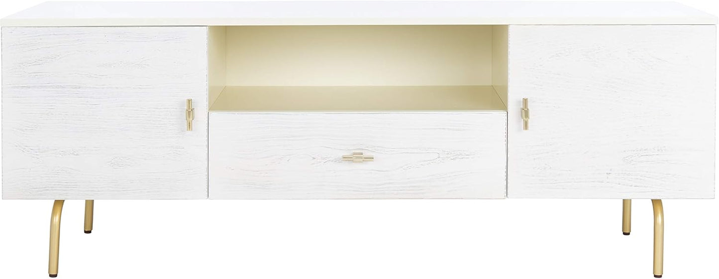 SAFAVIEH Genevieve TV Stand for up to 65" Flatscreen – Cream & White Washed Finish, Mid-Century Modern Storage Cabinet, Entertainment Media Console (MED5000D)