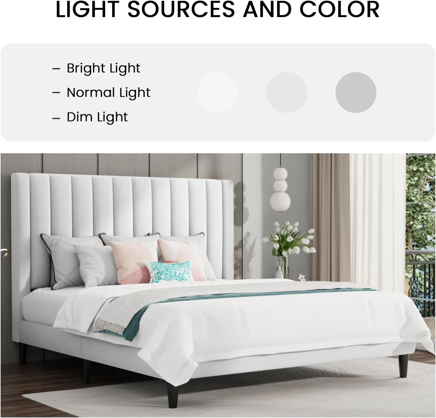 SHA CERLIN Queen Bed Frame/Velvet Upholstered Platform Bed Frame with Headboard/Strong Wood Slats Support/Mattress Foundation/No Box Spring Needed/Easy Assembly/White