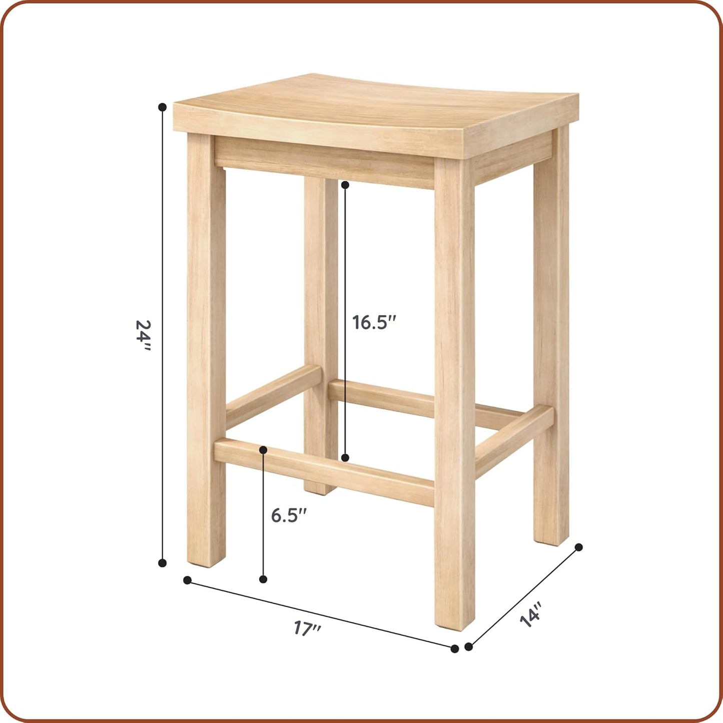 Grain & Grove Smith Collection Solid Wood Counter Height Bar Stool, 24-Inch Saddle Seat Backless Stool, Ideal for Kitchen Island, Dining, or Home Bar Seating, Blonde
