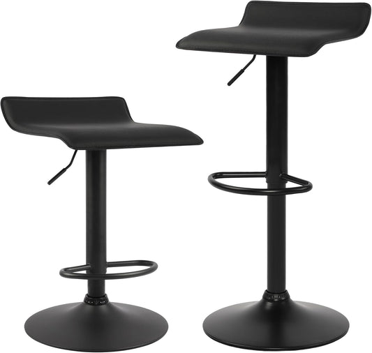 NOBPEINT Contemporary Chrome Air Lift Adjustable Swivel Bar Stool with Black Base, Set of 2, Black