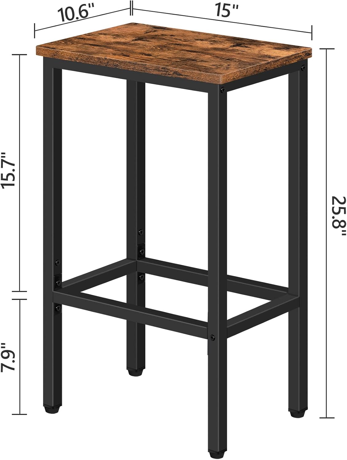 Bar Stools, Set of 2 Bar Chairs, Kitchen Breakfast Bar Stools with Footrest, 25.8" Dining Stools, Rectangular Industrial Bar Chairs, for Dining Room, Kitchen,Rustic Brown BAHR0101Z