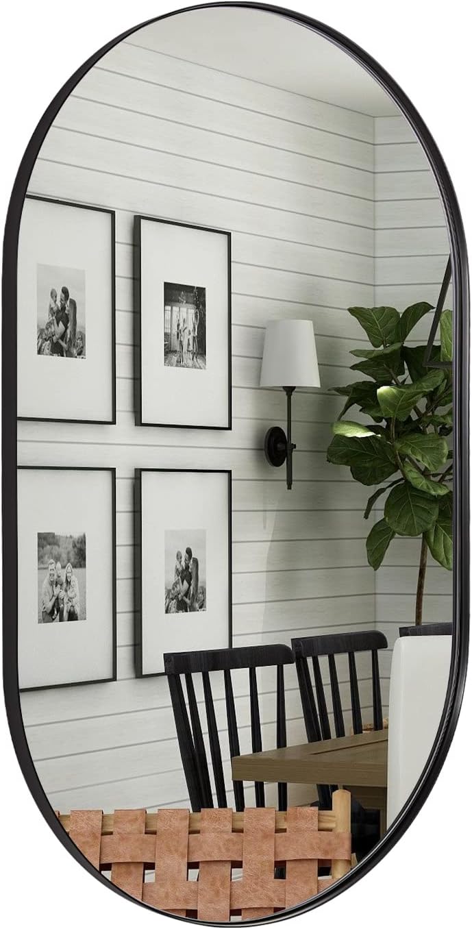 ANDY STAR Oval Mirrors for Bathroom, 24x40’’ Black Vanity Mirror, Black Oval Mirror Pill Shaped, 1’’ Deep Stainless Steel Frame, Wall-Mounted Horizontally/Vertically