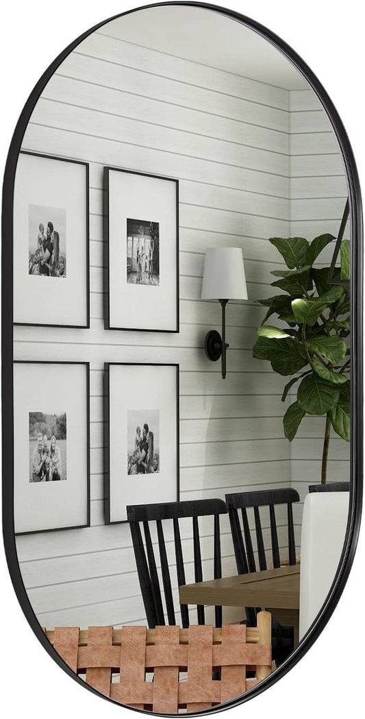 ANDY STAR Oval Mirrors for Bathroom, 24x40’’ Black Vanity Mirror, Black Oval Mirror Pill Shaped, 1’’ Deep Stainless Steel Frame, Wall-Mounted Horizontally/Vertically