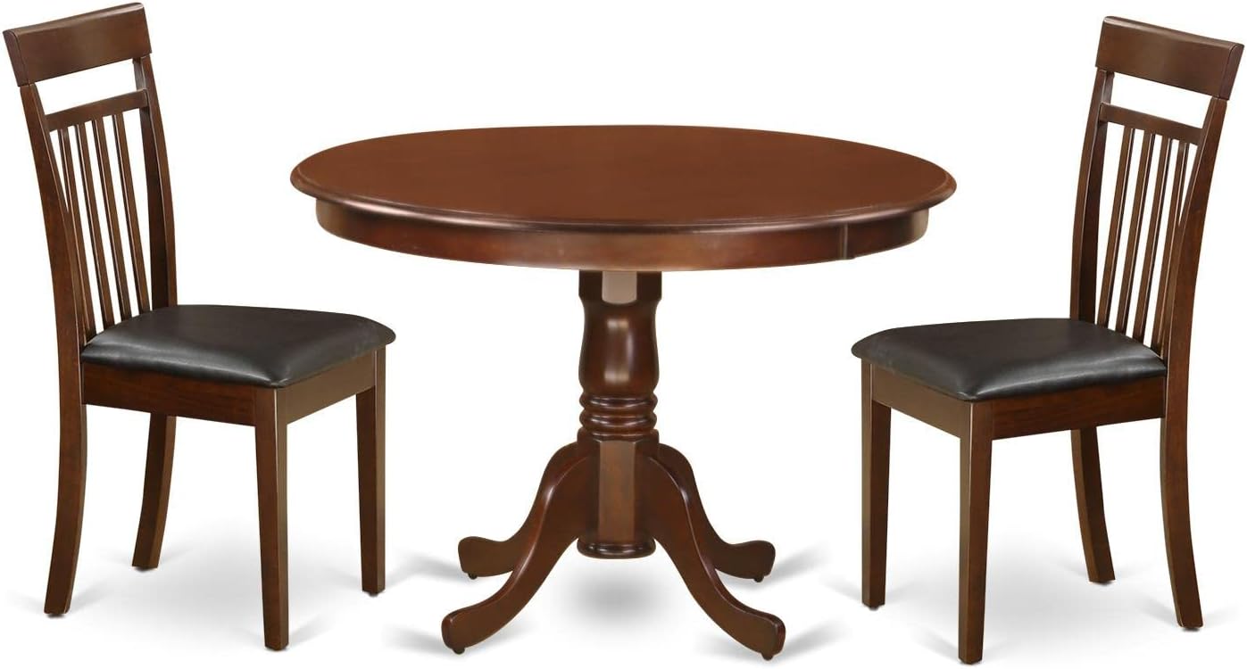 East West Furniture HLCA3-MAH-LC 3 Piece Kitchen Table Set for Small Spaces Contains a Round Dining Room Table with Pedestal and 2 Faux Leather Upholstered Chairs, 42x42 Inch, Mahogany