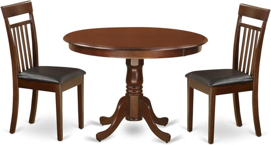 East West Furniture HLCA3-MAH-LC 3 Piece Kitchen Table Set for Small Spaces Contains a Round Dining Room Table with Pedestal and 2 Faux Leather Upholstered Chairs, 42x42 Inch, Mahogany
