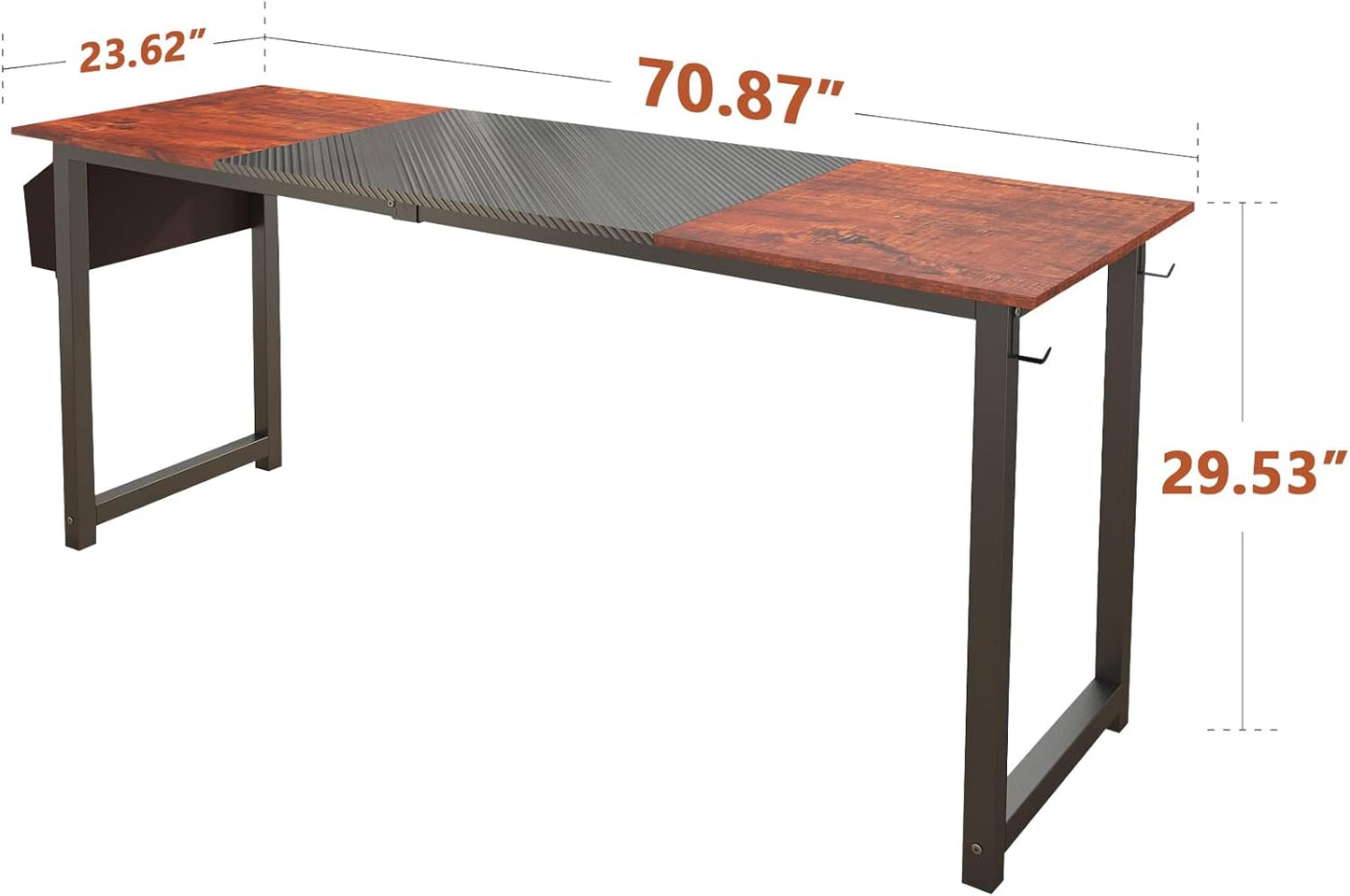 Decoholic 71Inch Home Office Computer Two-Color Panel Desk with Storage Bag and Hook, Black, Sandalwood Color, Industrial Modern Laptop Desk