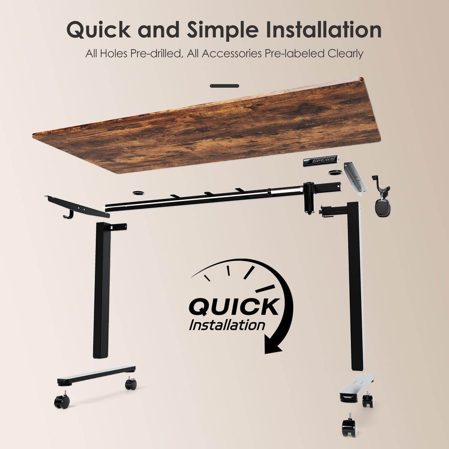 Monomi Electric Height Adjustable Standing Desk, 48x24 Inches Ergonomic Home Office Sit/Stand Up Desk (Black Steel Frame/Rustic Brown Top)