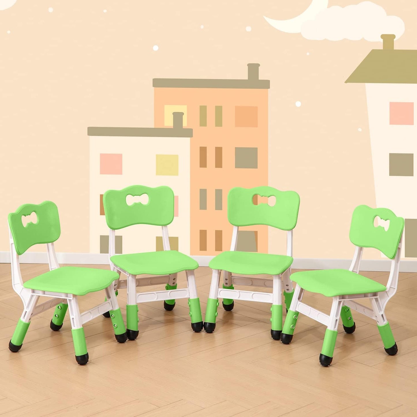 4 Piece Kids Chair Set 3 Levels Adjustable Stackable Kids Chairs Ideal for Playrooms, Schools, Daycares and Homes Washable and Easy to Clean Max Weight 220LB(Blue4-Piece Set)