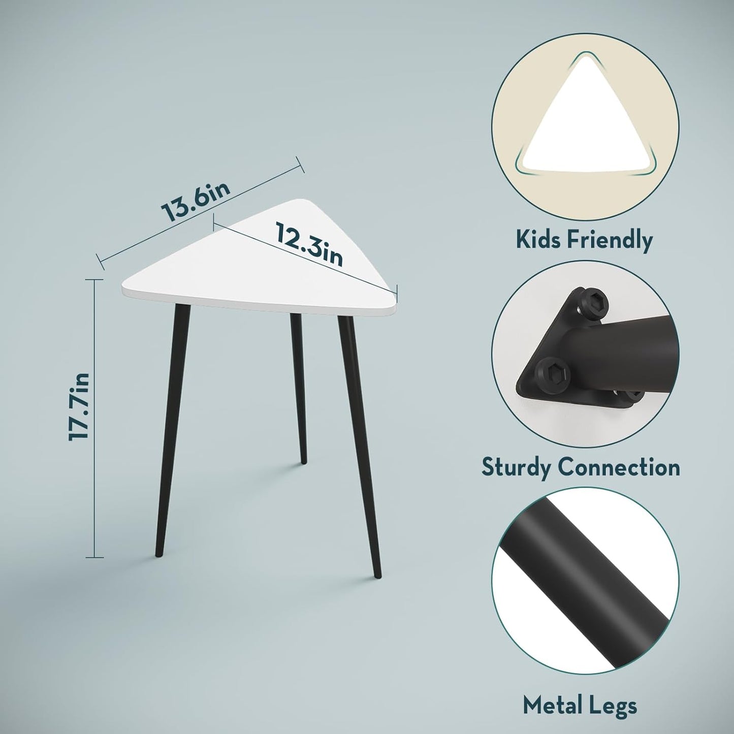 SAYGOER White Side Table Small Triangle End Tables Modern Narrow Sofa Table for Living Room Bedroom Small Space Unique Wooded Bedside Table,Medal Black Frame 13.5" W x 12.3" D x 17.7" H