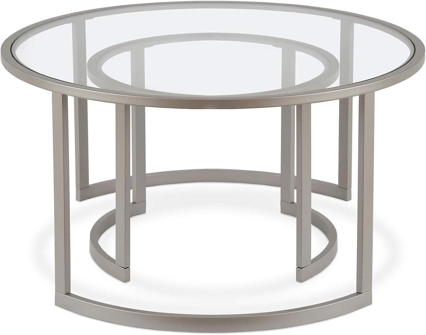 Henn&Hart Round Nested Coffee Table in Satin Silver, for Home, Living Room, Bedroom, Entertainment Room, Office