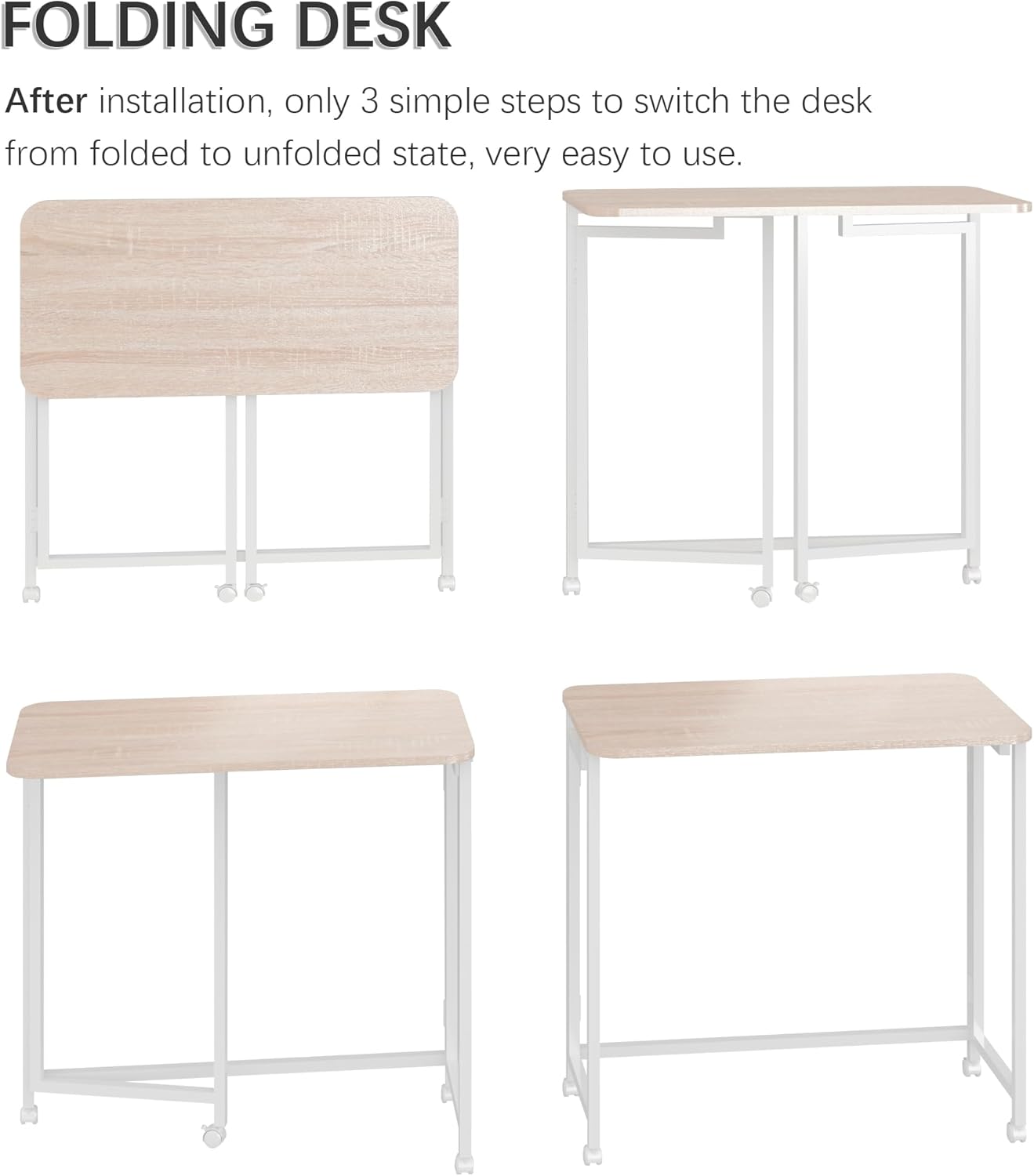 4NM 31.5" Mobile Small Rolling Computer Desk, Folding Laptop Cart Table with Wheels, Portable Office Desk for Small Space Couch Bed - Natural and White