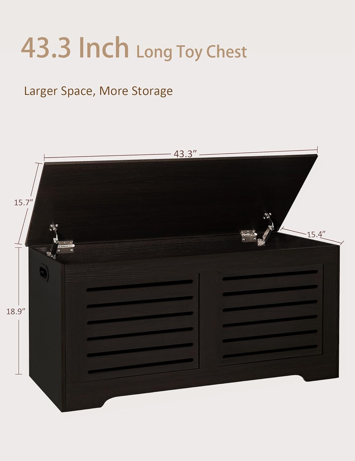 DINZI LVJ Storage Chest, 43.3” Wooden Toy Box with 2 Safety Hinges, Retro Entryway Shoe Storage Bench with Flip-Top, Sturdy Large Storage Trunk for Living Room, Bedroom, Easy Assembly, Espresso