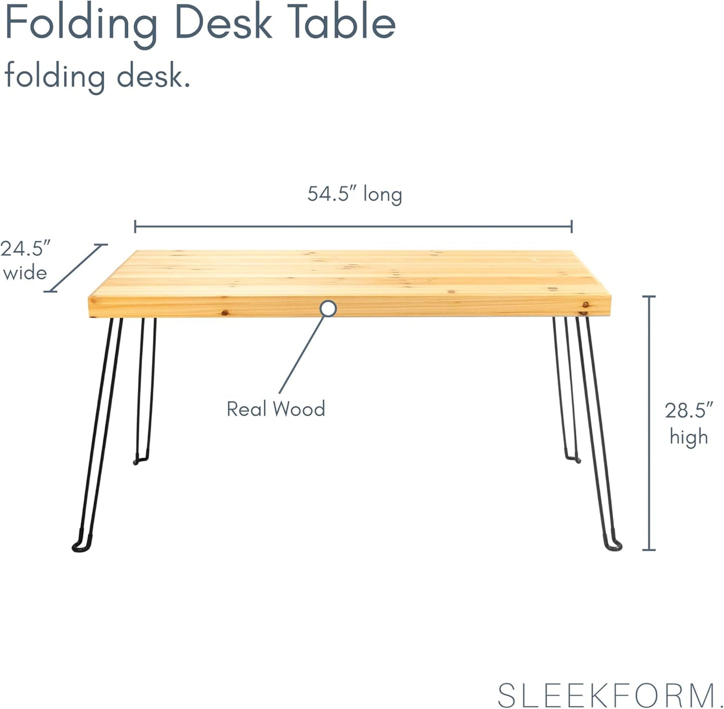 Sleekform Wooden Folding Desk - Small Folding Table Portable with Collapsible Hairpin Legs - Wood Foldable Desks for Small Spaces - Space Saving Portable Computer Desk - Birch
