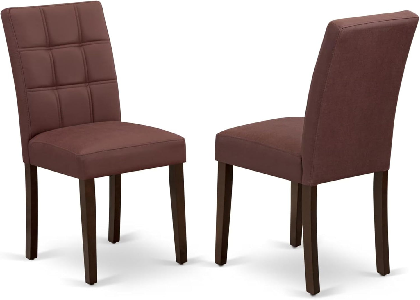 East West Furniture DLAS3-MAH-26 3 Piece Mid Century Modern Dining Table Set contain A Wooden Kitchen Table and 2 Burgundy Polyester Fabric Mid Century Modern Dining Chairs, Mahogany