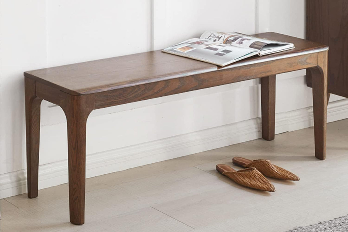 6 FT Dining Bench, Wood Solid Oak Wooden Bench Indoor Dining Room Home Bedroom Bed End Restaurant Modern Hallway Furniture (Walnut Color, 72”W x 13.8" D x 17.7" H)