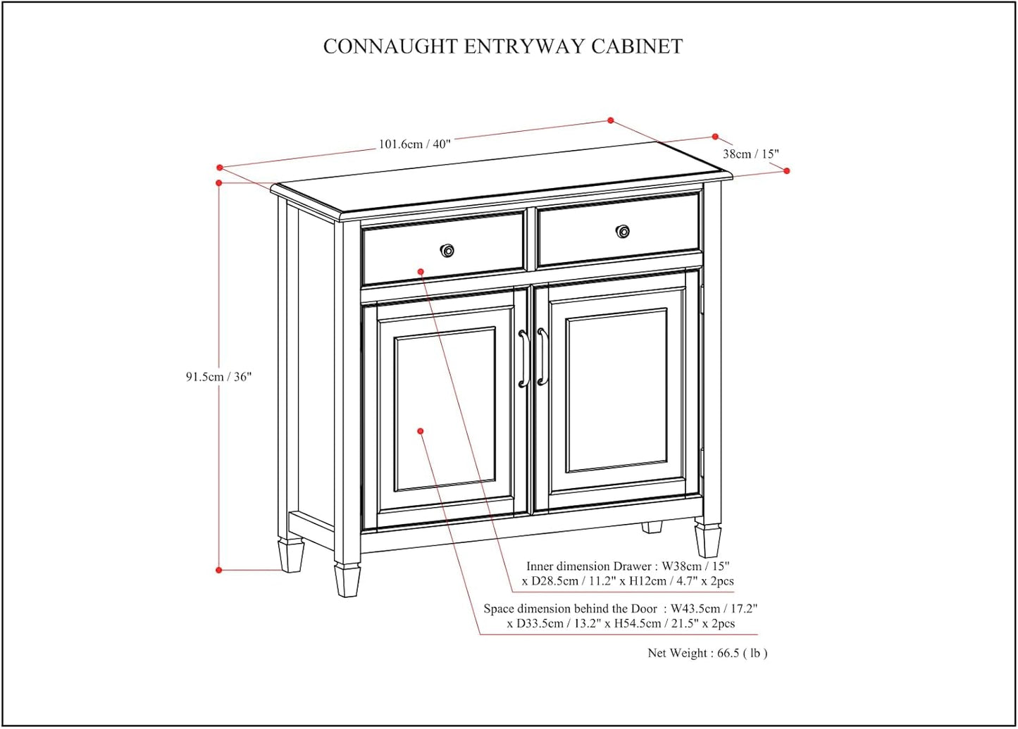 SIMPLIHOME Connaught 40-inch Wide Solid Wood Storage Cabinet in Distressed Coastal Blue for Entryway, Living Room, Organizer for Hats, Gloves, Shoes, Keys, Slim Design, Traditional Style