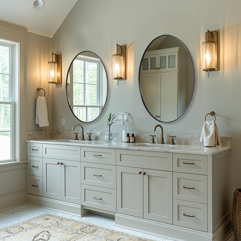 ANDY STAR Black Oval Mirrors for Bathroom, 22x30 Inch Matte Black Stainless Steel Metal Framed Oval Wall Mirror, Modern Vanity Mirror Wall Mount Horizontal or Vertical