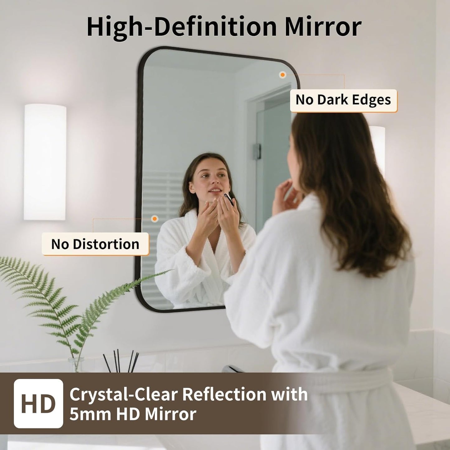 Black Bathroom Mirror, 24x36 Inch Aluminum Frame Rectangle Mirror, Anti-Rust, Tempered Glass, Wall Mirror for Over Sink, Vanity, Bedroom, Entryway, Horizontal/Vertical