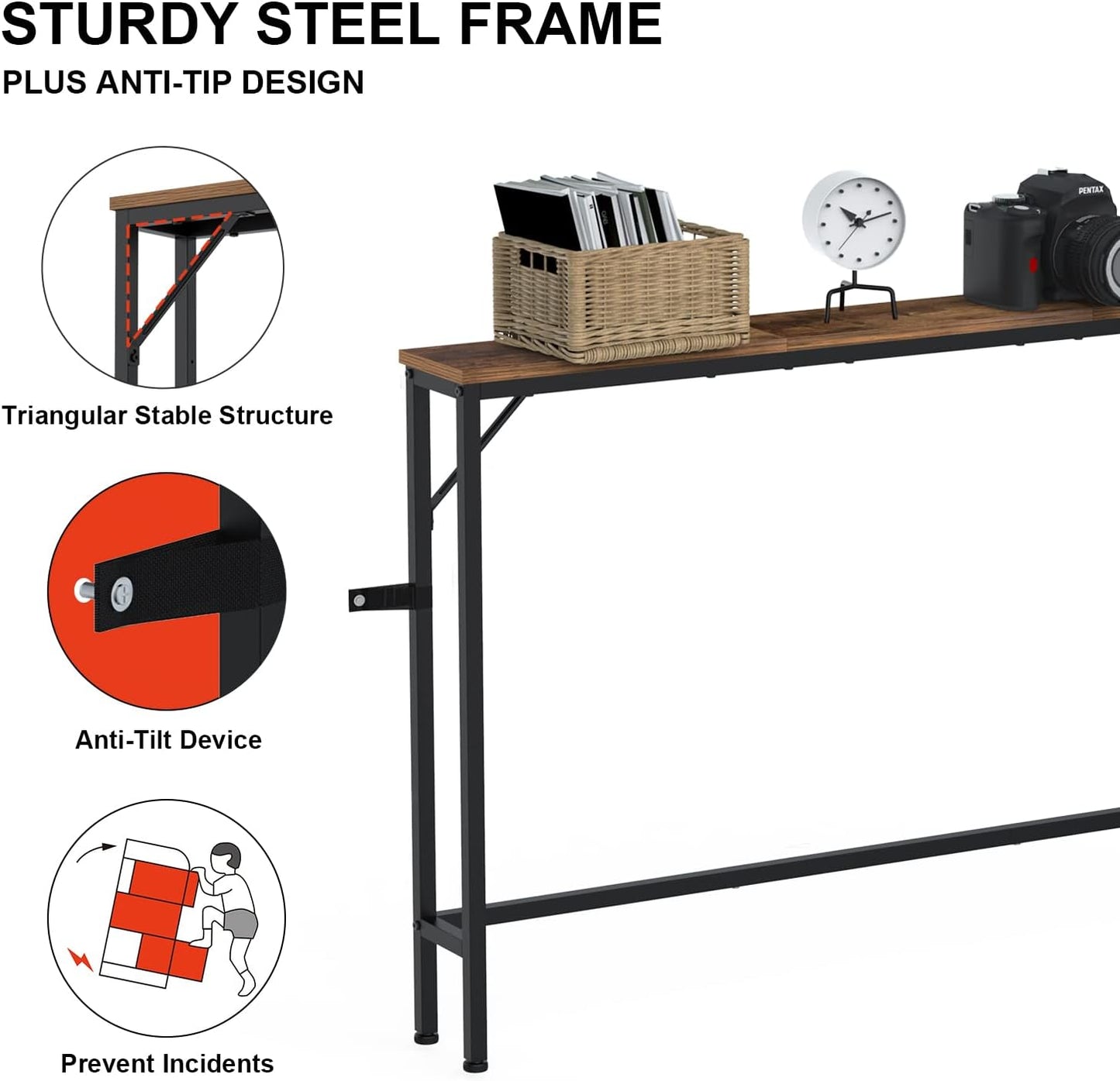 Tohomeor 5.9" Skinny Behind Sofa Console Table with Charging Station 47.24" Narrow Long Behind Couch Table with Power Outlets USB Ports Thin Entry Table for Entryway Living Room Hallway