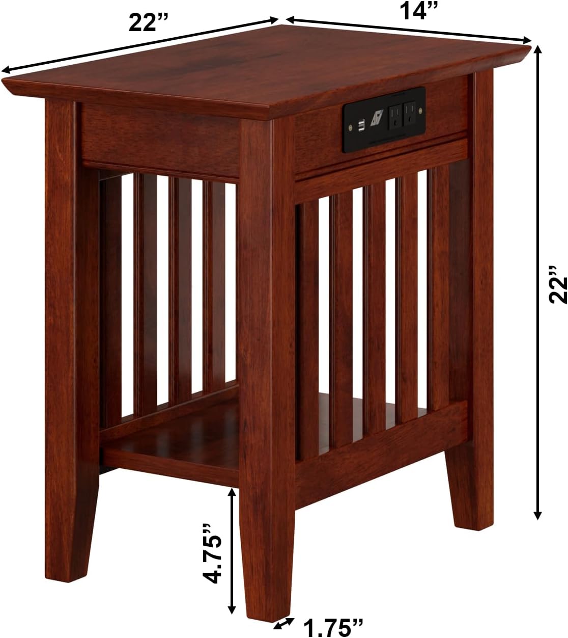 AFI, Mission Chair Side Table with Charging Station, Walnut