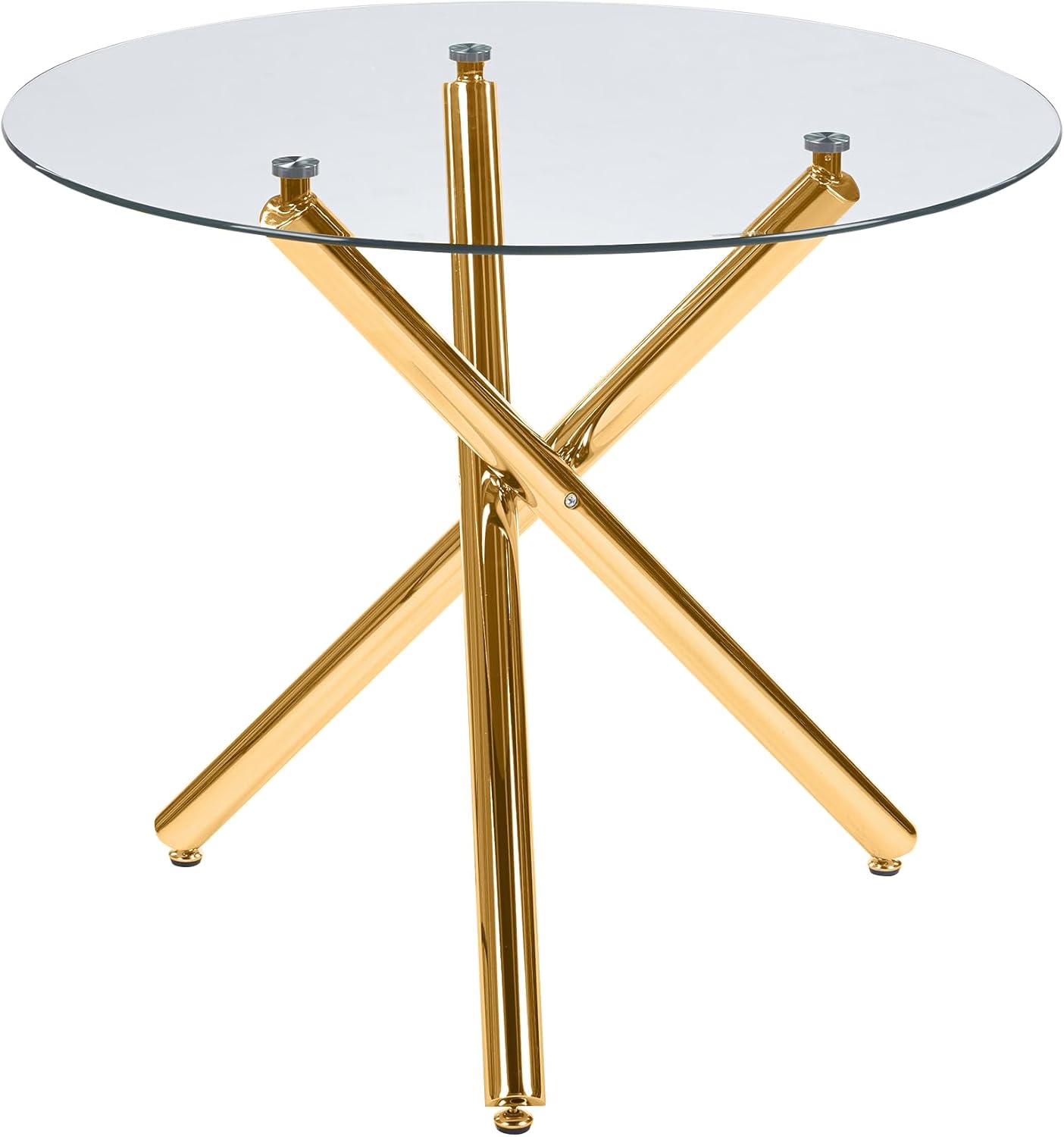 Kitchen Table Classic Dining Table for 4 Round Glass Dining Table 35.4" Kitchen & Dining Room Tables with Metal Legs and Glass Tabletop for Dining Room and Apartment, Golden