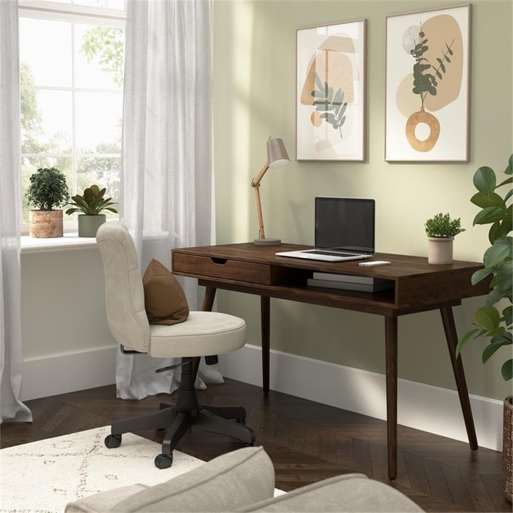 Bush Furniture Nora 54W Writing Desk in Dark Walnut | Computer Table for Home Office Workspace or Entryway