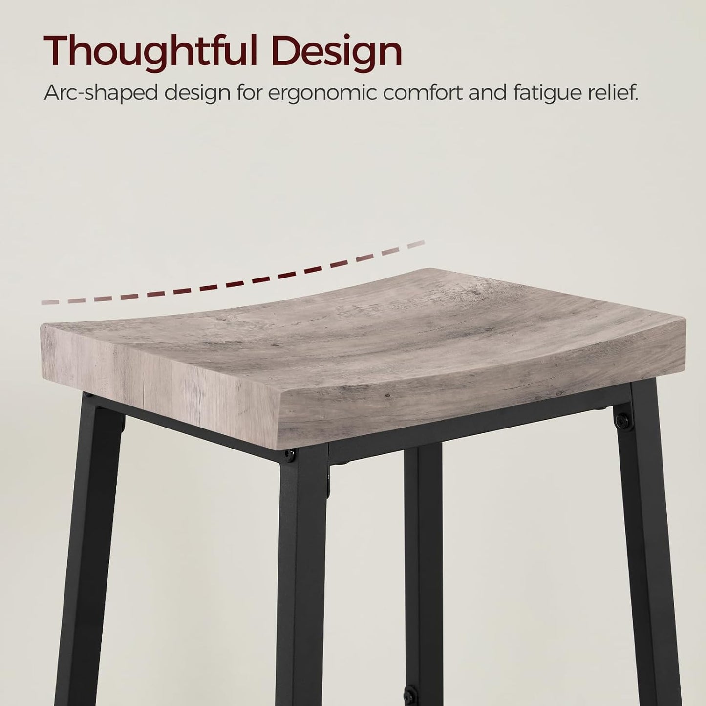 Bar Stools, Counter Height Bar Stools Set of 2, 23.7 Inch Saddle Stools with Footrest, Kitchen Stools, Industrial Style, for Dining Room, Counter, Bar, Greige BAHG0801