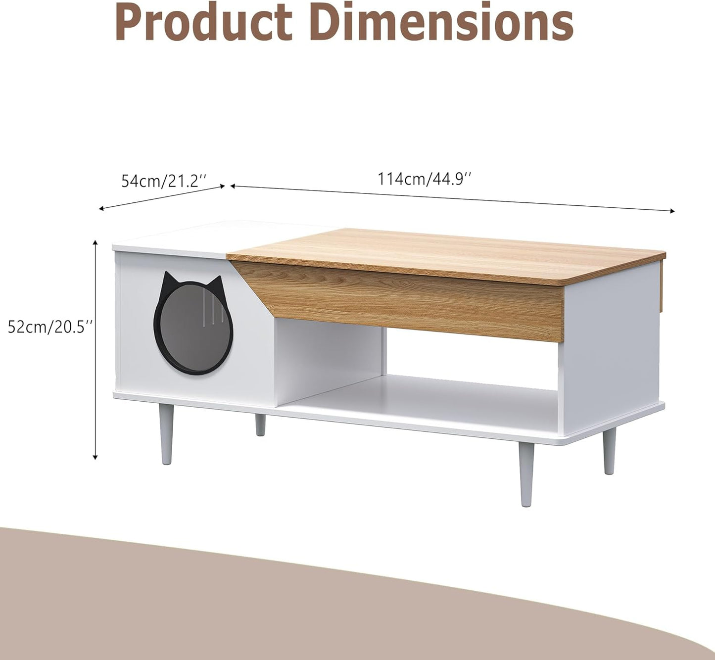GAOMON White Coffee Table 45'' Cat Living Room Tables with Storage Drawer, Wooden Rustic Coffee Table with Cat House, Multifunctional Hidden Kitty Litter Box Furniture