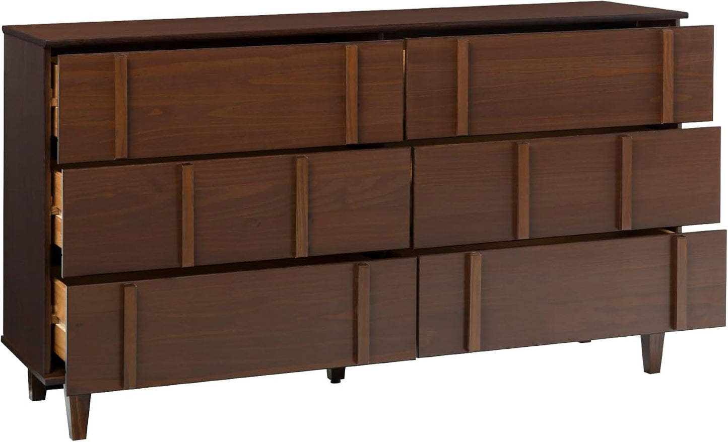 Walker Edison Contemporary Detailed 6-Drawer Solid Wood Dresser, 60 Inch, Walnut