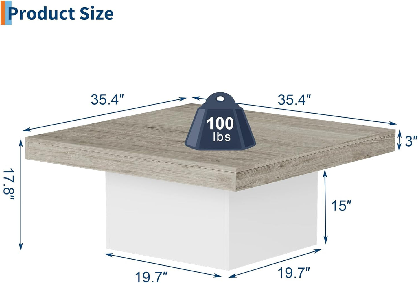 GarveeHome Square Coffee Table with Led Lights, 35 inch Living Room Tables, Modern Coffee Tables with Plug-in 16-Color LED Lights, Cocktail Table for Home Office, Apartment, Reading Room