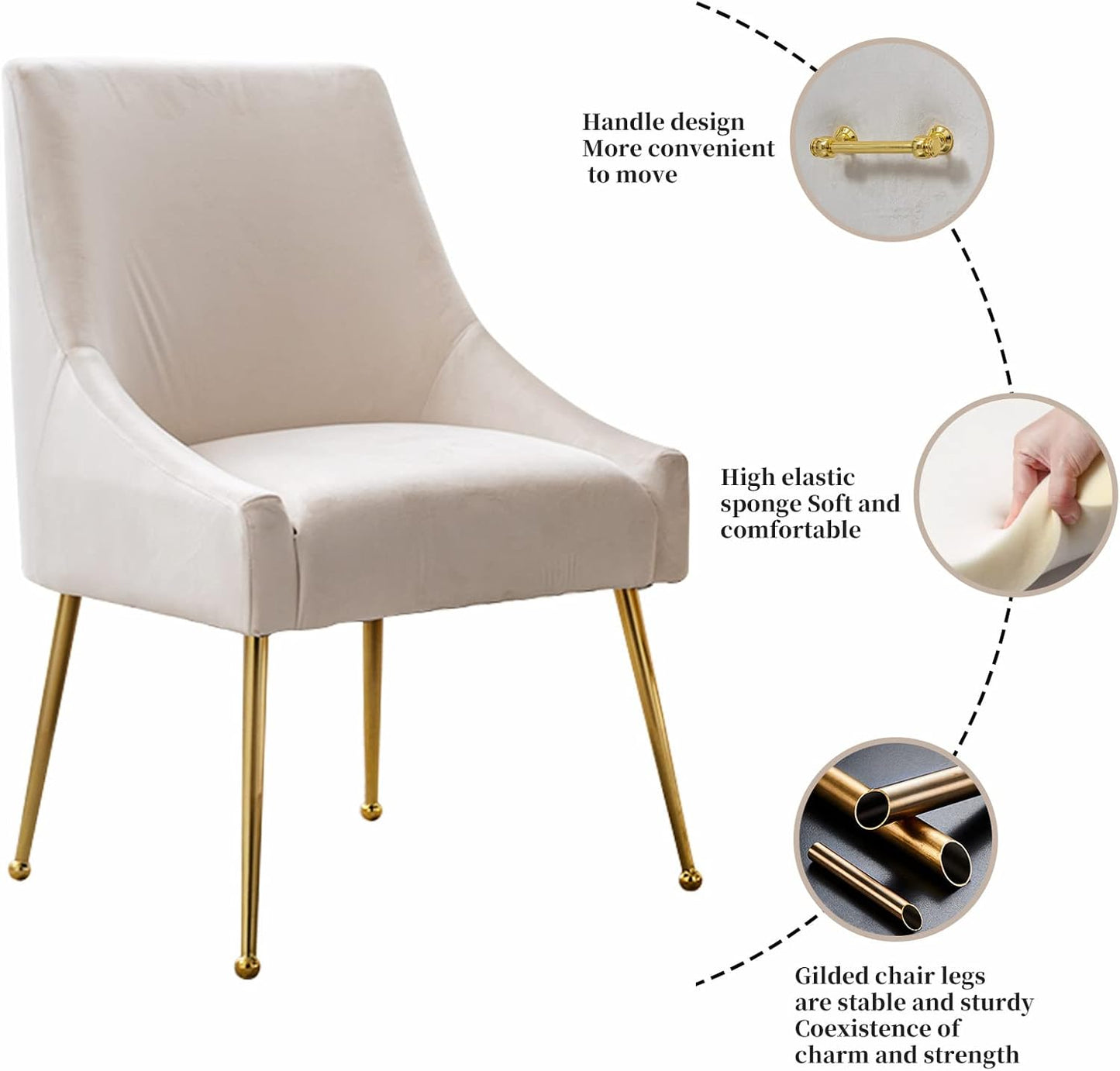 Velvet Dining Chairs, Furniture Collection Modern Contemporary Upholstered with Polished Gold Metal Legs, Set of 4(Beige)