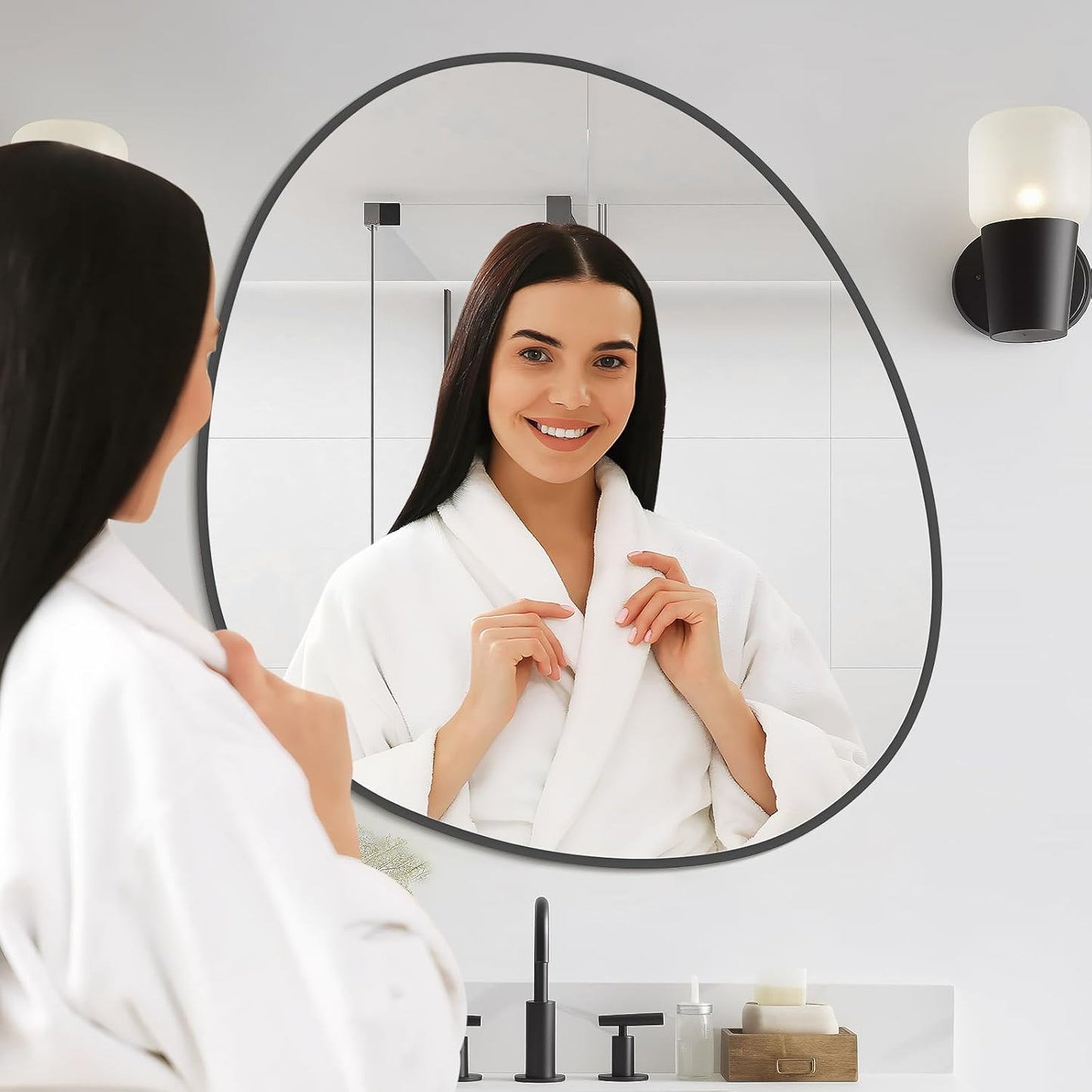 WallBeyond Asymmetrical Mirror, Irregular Wall Mirror, Abstract Wall Mirrors Decorative for Bedroom Living Room Entryway Hall, Unique Wall Mirror 28" H x 26" W, Black