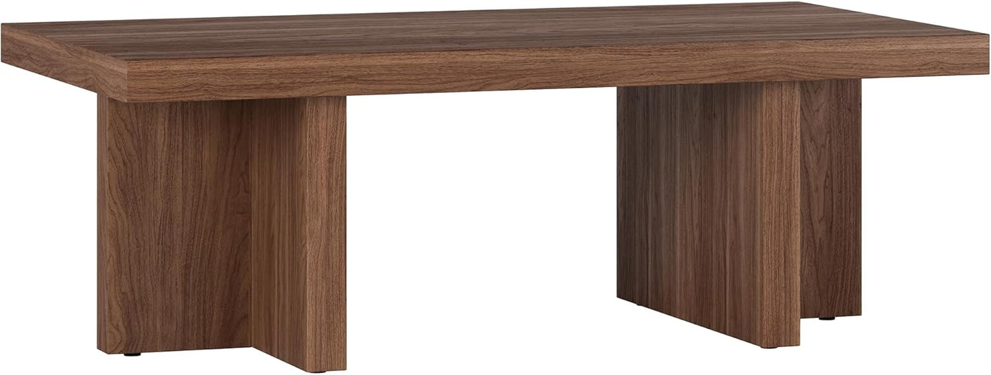 Henn&Hart 44" Rectangular Low-Profile Wood Coffee Table with Sled Base for Living Room, Family Room, or Office, Satin Walnut