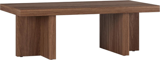 Henn&Hart 44" Rectangular Low-Profile Wood Coffee Table with Sled Base for Living Room, Family Room, or Office, Satin Walnut