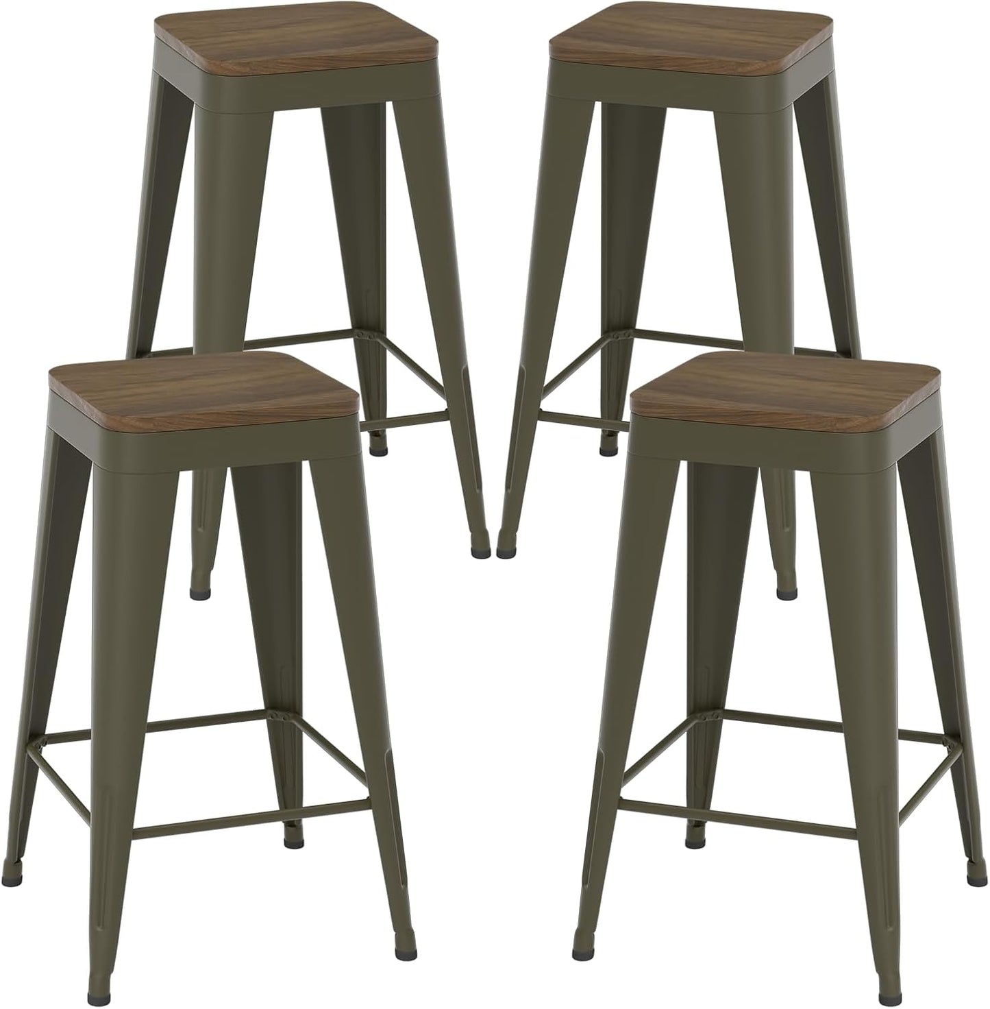 26 inch Backless Bar Stools Set of 4, Indoor Metal Bar Stools with Wood Seat, Industrial Counter Height Barstools for Kitchen Island, Rusty