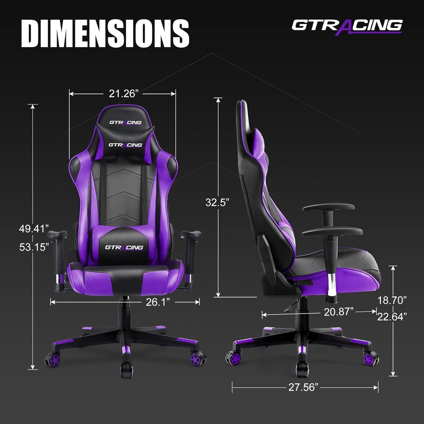 GTRACING Gaming Chair, Ergonomic Office Computer Chair with Lumbar & Headrest Support, Swivel Video Game Chair with Height & Armrest Adjustable for Adults, Purple