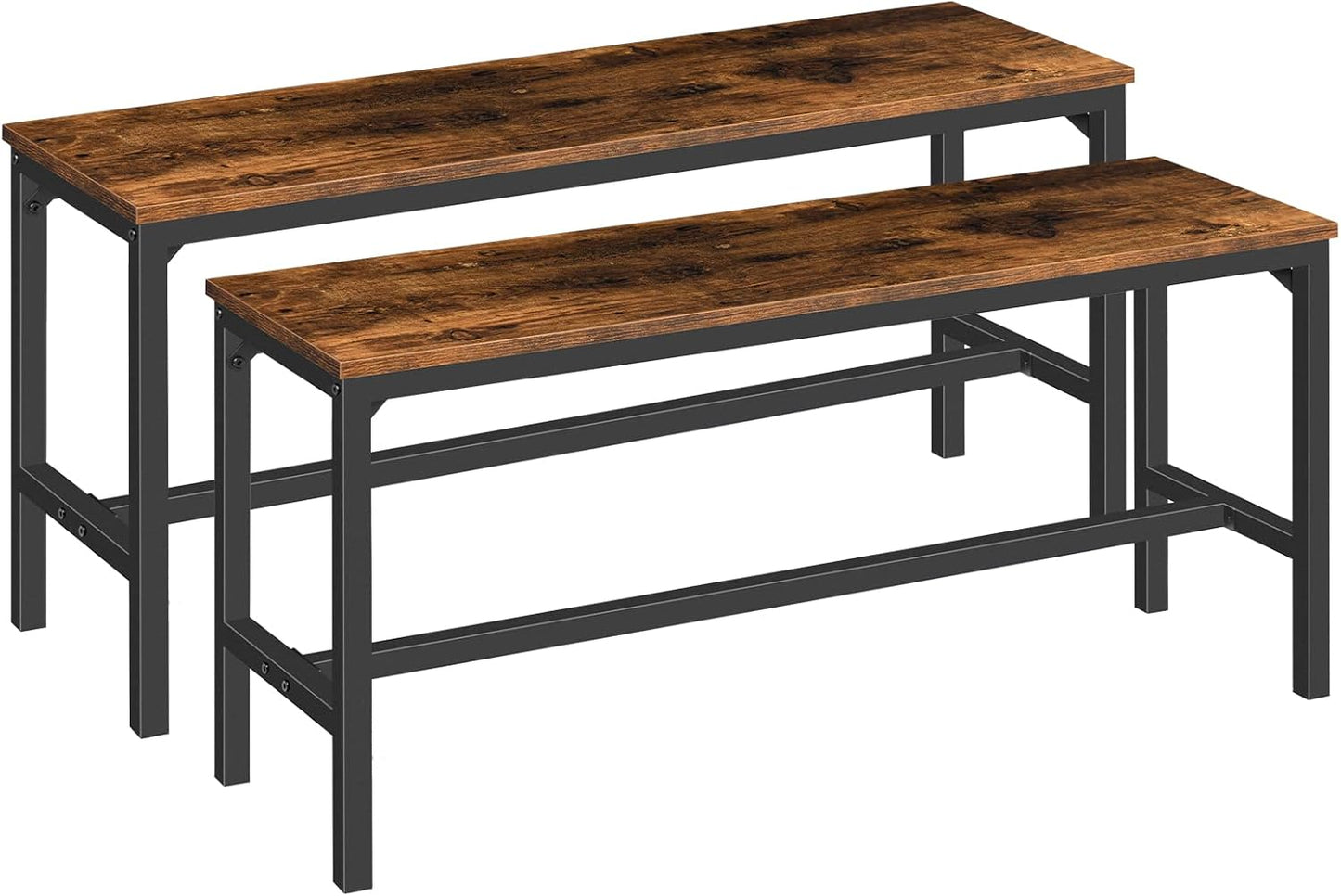 HOOBRO Dining Benches, Pair of 2 Industrial Kitchen Table Benches, Wooden Indoor Benches, Durable and Stable, for Dining Room, Kitchen, Living Room, Bedroom, Rustic Brown BF02CD01
